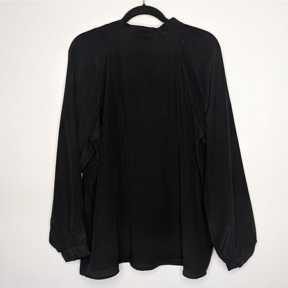 Tucker Long Sleeve Polo Blouse Black in Crepe de Chine Silk Top - Picture 6 of 7